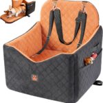 Dog Car Seat for Small/Medium Dogs Up to 35lbs, Puppy Car Seat with Thick Cushion, Detachable Washable Dog Carseat with Storage Pockets, 2 Safety Belts (Brown)
