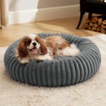 Bedsure ComfyFleece Donut Medium Dog Bed - Washable Faux Fur with Corduroy Fleece & Anti Slip Bottom, Round Pet Bed with Removable Cover, Warm Grey, 30x30x8 inches