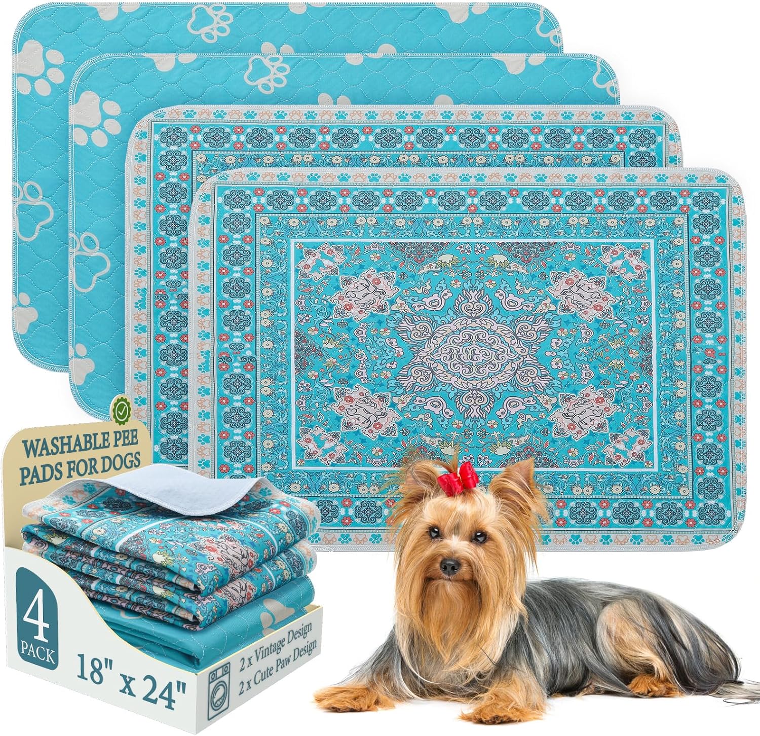 Homimp Washable Pee Pads for Dogs, 4 Pack Reusable Puppy Pads, Absorbent and Leakproof Dog Pee Pads, Non Slip Puppy Training Pads, Pet Mat for Floor, Crate, Couch, Whelping, 18"x24" Homimp Washable Pee Pads for Dogs, 4 Pack Reusable Puppy Pads, Absorbent and Leakproof Dog Pee Pads, Non Slip Puppy Training Pads, Pet Mat for Floor, Crate, Couch, Whelping, 18"x24"