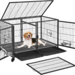Yaheetech Stackable Dog Crate with Divider 43'' Rolling Heavy Duty Dog Cage with Open Top/ 2 Removable Trays for Small/Medium Dog