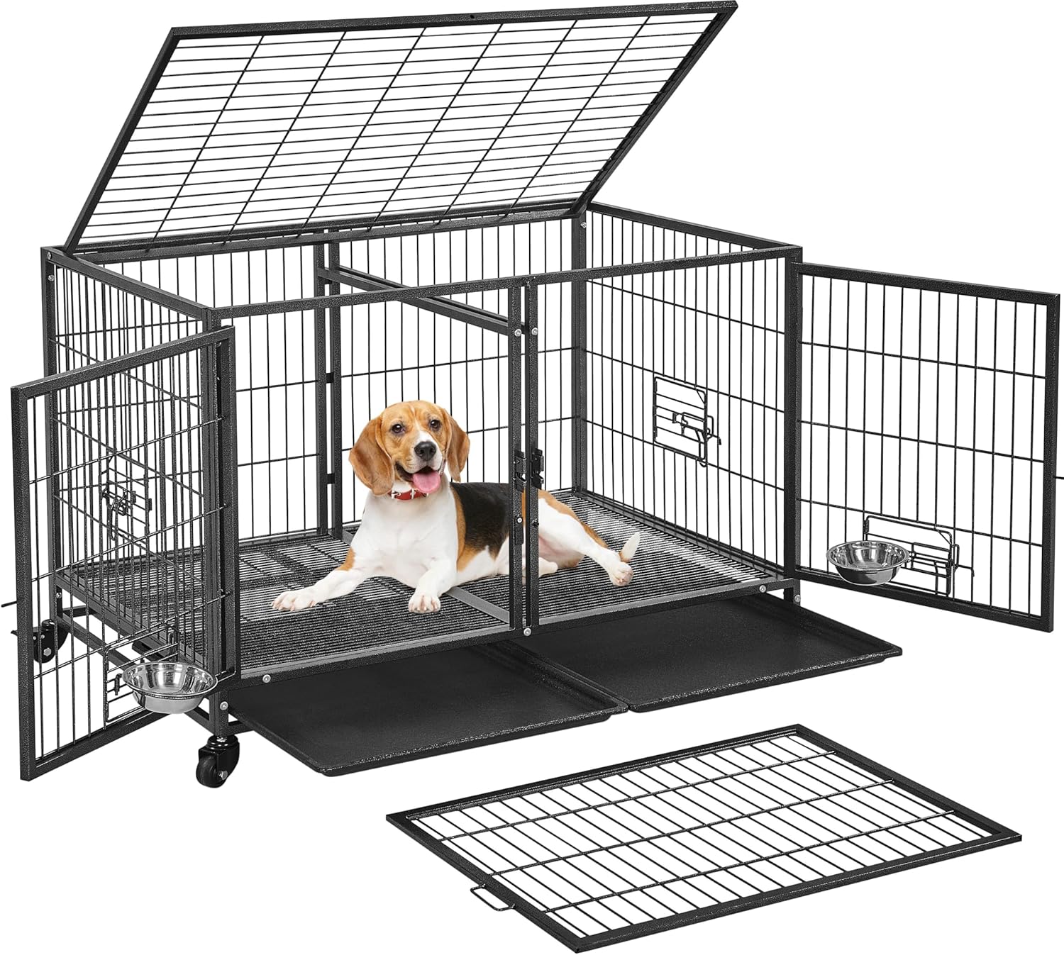 Yaheetech Stackable Dog Crate with Divider 43'' Rolling Heavy Duty Dog Cage with Open Top/ 2 Removable Trays for Small/Medium Dog Yaheetech Stackable Dog Crate with Divider 43'' Rolling Heavy Duty Dog Cage with Open Top/ 2 Removable Trays for Small/Medium Dog