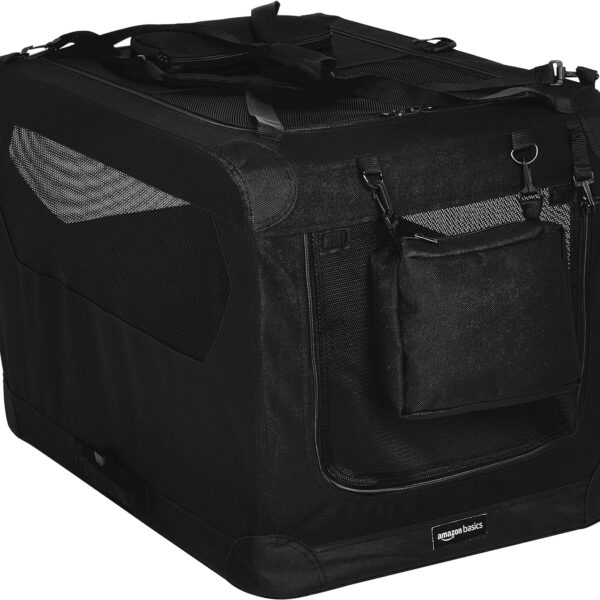Amazon Basics Folding Portable Soft Pet Dog Crate Carrier Kennel, 30 x 21 x 21 inches, Black