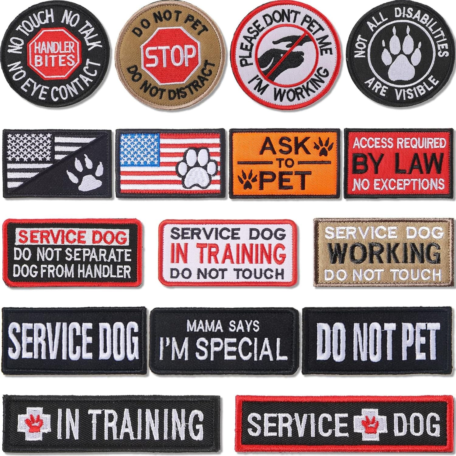 16 Pieces Service Dog Patch Please Do Not Pet in Training Patches Removable Tactical Embroidered Badge for Service Dog Harness Vest Collar Clothes 16 Pieces Service Dog Patch Please Do Not Pet in Training Patches Removable Tactical Embroidered Badge for Service Dog Harness Vest Collar Clothes