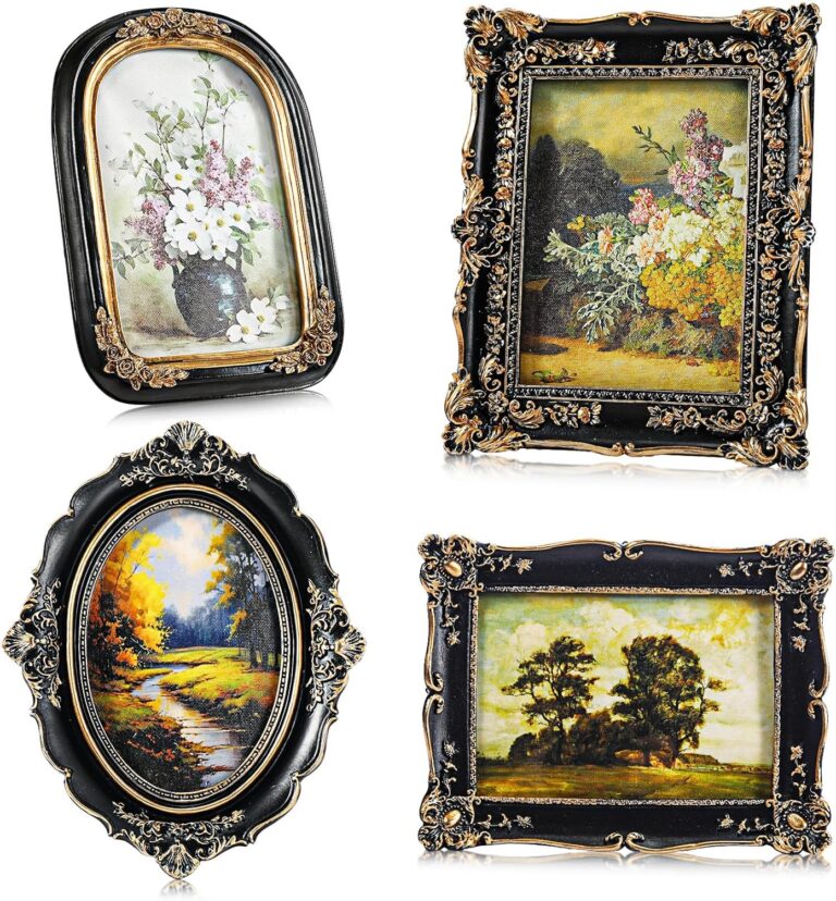 Geetery 4 Pcs Black Gothic Vintage Picture Frame Set Victorian Antique Ofrenda Photo Picture Frame Small Luxury Wall Hanging Decor for Gallery Wall Photo Display Tabletop Home Decoration
