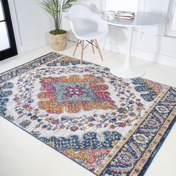JONATHAN Y Boho Vintage Blue/Multi Indoor Area Rug, 9x12, Bohemian Flair Medallion, Floral Easy-Cleaning High Traffic for Living Room, Bedroom, Kitchen, Pet-Friendly, Non-Shedding (BMF106A-9)