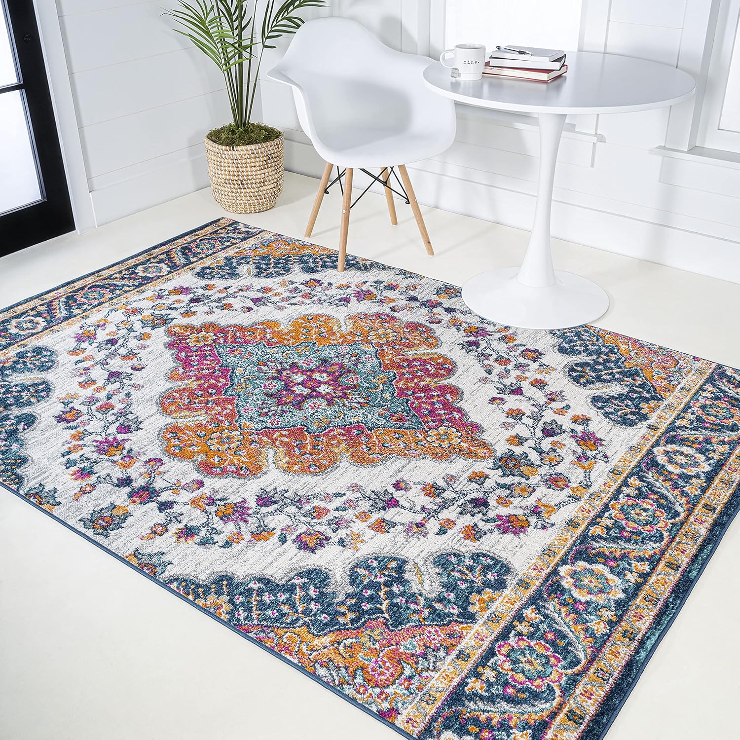 JONATHAN Y Boho Vintage Blue/Multi Indoor Area Rug, 9x12, Bohemian Flair Medallion, Floral Easy-Cleaning High Traffic for Living Room, Bedroom, Kitchen, Pet-Friendly, Non-Shedding (BMF106A-9) JONATHAN Y Boho Vintage Blue/Multi Indoor Area Rug, 9x12, Bohemian Flair Medallion, Floral Easy-Cleaning High Traffic for Living Room, Bedroom, Kitchen, Pet-Friendly, Non-Shedding (BMF106A-9)