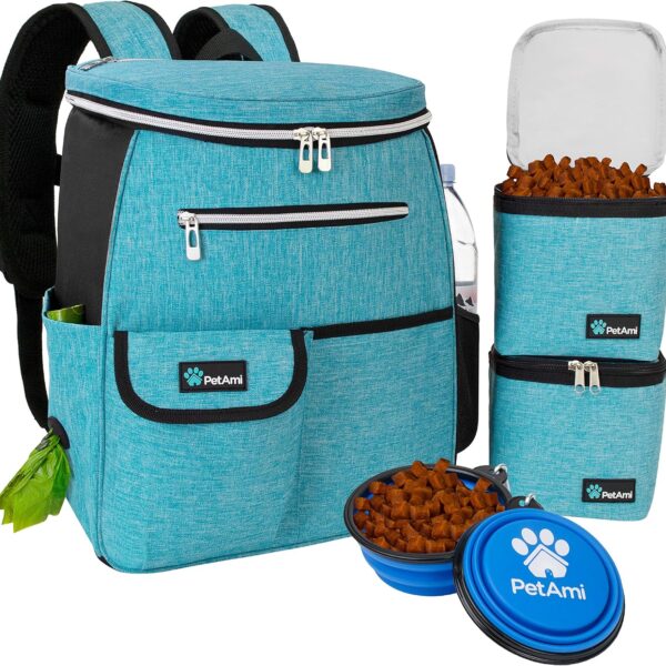 PetAmi Dog Travel Bag Backpack, Airline Approved Dog Bags for Traveling, Puppy Diaper Bag Supplies, Pet Camping Essentials Hiking Accessories Dog Mom Gift, Food Container, Collapsible Bowls, Teal Blue