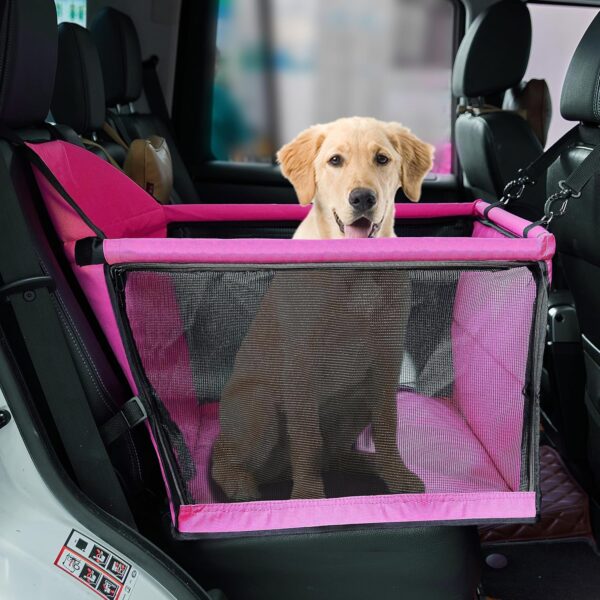 Dog Car Seat for Medium Sized Dog, Booster Car Seat with Clip-On Safety Leash, Fits Both Front and Rear Seats, Pet Seat for Medium Pets Under 50 Lbs, Pink L