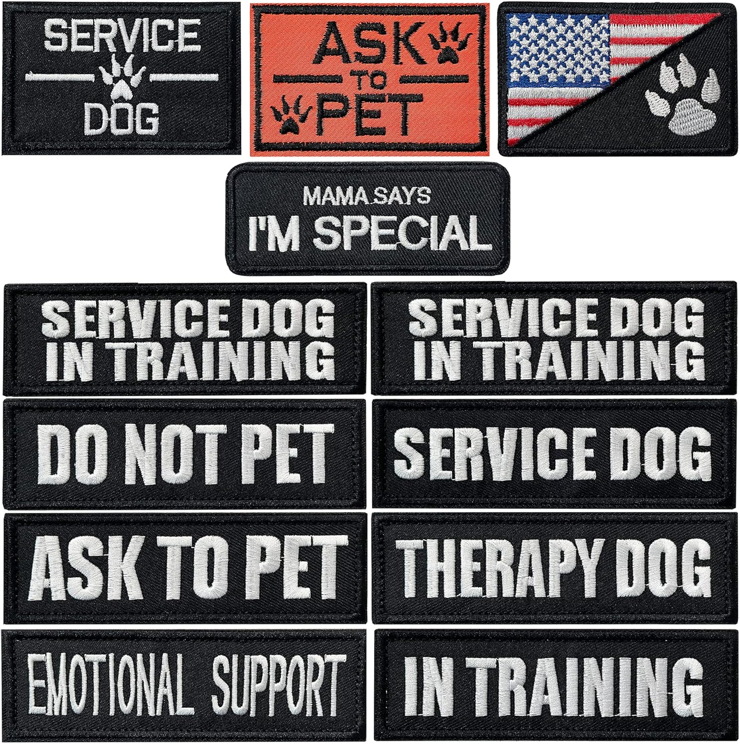 12 Pieces Service Dog Therapy Dog Don't Pet in Training No Touch Full Embroidered Badge Emblem Patch for Service Dogs Harness Vest Clothes 12 Pieces Service Dog Therapy Dog Don't Pet in Training No Touch Full Embroidered Badge Emblem Patch for Service Dogs Harness Vest Clothes