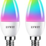 LVWIT Smart Light Bulb, WiFi Chandelier LED Bulb, E12 Base, 4.9W, 470Lm, 2Pk, Color Changing, Dimmable, Compatible with Alexa, Google Home, No Hub Required, B11, Warm White, 50000hrs Life