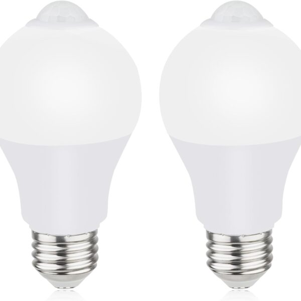 Motion Sensor Light Bulbs for Outdoor Indoor, 9W A19 Motion Detector Led Bulb, 60 Watt Equivalent, E26 800lm 5000K Daylight, Dusk to Dawn Motion Activated Security Lights for outside, Inside (2 Pack)