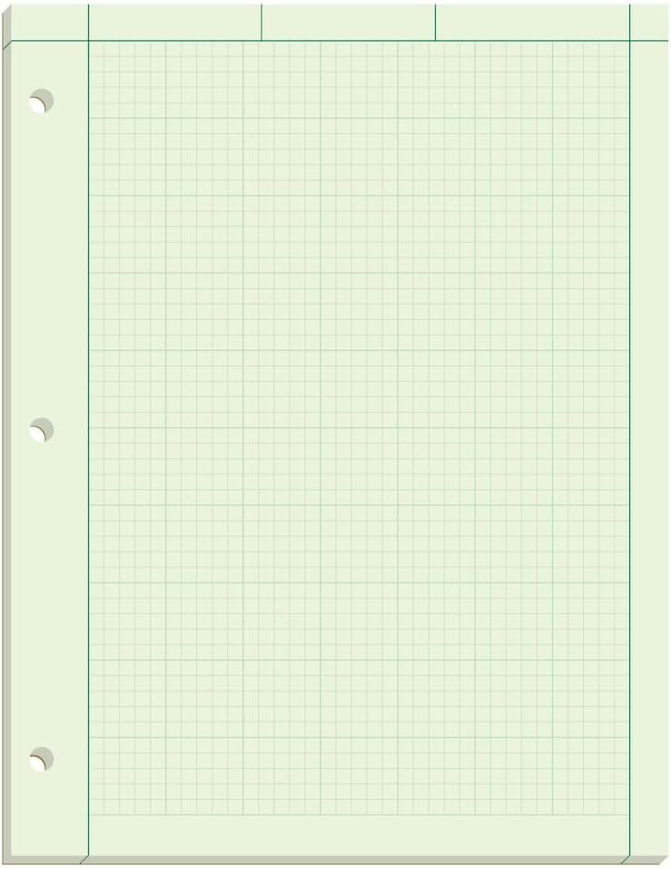 TOPS Engineering Computation Pad, 8-1/2" x 11", Glue Top, 5 x 5 Graph Rule on Back, Green Tint Paper, 3-Hole Punched, 100 Sheets (35500)