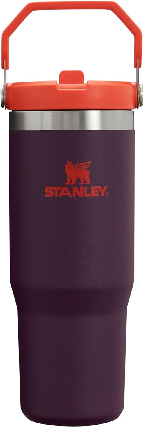 Stanley IceFlow Flip Straw Tumbler with Handle 30 oz | Twist On Lid and Flip Up Straw | Leak Resistant Water Bottle | Insulated Stainless Steel |BPA-Free | Plum