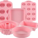 Nonstick Silicone Bakeware Set, 7pcs Baking Cake Pan, Economical BPA Free Heat Resistant Bakeware Suppliers Tools Kit with Silicone Brush for DIY Loaf Bread Cheesecake Pizza Cupcake Muffin