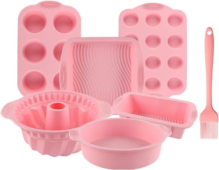 Nonstick Silicone Bakeware Set, 7pcs Baking Cake Pan, Economical BPA Free Heat Resistant Bakeware Suppliers Tools Kit with Silicone Brush for DIY Loaf Bread Cheesecake Pizza Cupcake Muffin