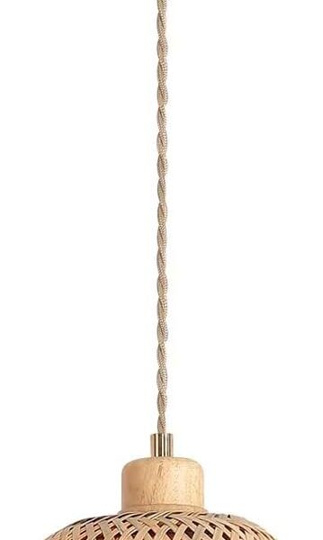 Bamboo Pendant Light Fixture One-Light Adjustable Boho Basket Handmade Woven Mini Pendant Lighting for Kitchen Island Sink Farmhouse Home