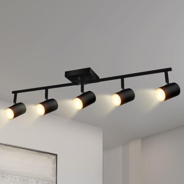 BoostArea Track Lighting Kit, Kitchen Lighting Fixtures Ceiling, 5 Light Track Lights, Rotatable Light Heads, Modern Track Lighting Fixtures Ceiling for Bedroom/Living Room,GU10 Bulb Not Included
