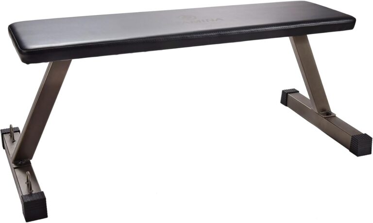 HolaHatha Flat Barbell Bench, Foldable Portable Padded Weight Lifting Seat, Equipment for Home Gym - Steel Frame, 300 Pound Capacity