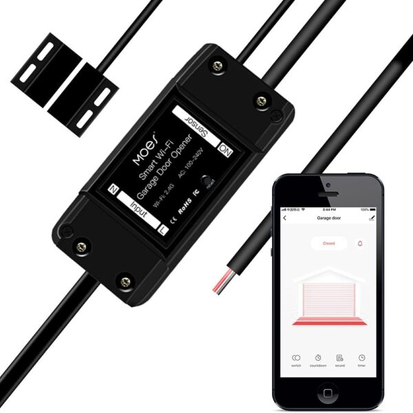 MOES WiFi Smart Garage Door Opener Controller,Smart Life/Tuya APP Remote Monitor Your Garage Door Anywhere Anytime,Compatible with Alexa Google Home No hub Required.