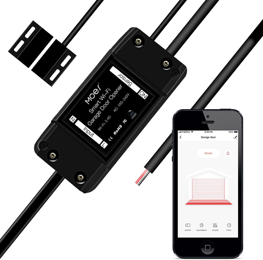 MOES WiFi Smart Garage Door Opener Controller,Smart Life/Tuya APP Remote Monitor Your Garage Door Anywhere Anytime,Compatible with Alexa Google Home No hub Required. MOES WiFi Smart Garage Door Opener Controller,Smart Life/Tuya APP Remote Monitor Your Garage Door Anywhere Anytime,Compatible with Alexa Google Home No hub Required.