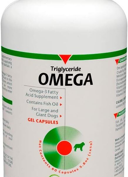 Vetoquinol Triglyceride Omega 3 Supplement for Large Dogs, Dog Fish Oil Supplement with EPA and DHA, Promotes Skin, Coat, Joint, and Immune Health, Omega 3 Fish Oil for Dogs 60lbs or More, 60ct