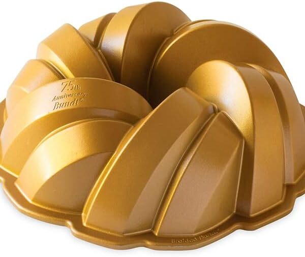 Nordic Ware NW 95577 75th Anniversary Braided Rope Bundt Cake Pan, Gold 12 Cup Capacity