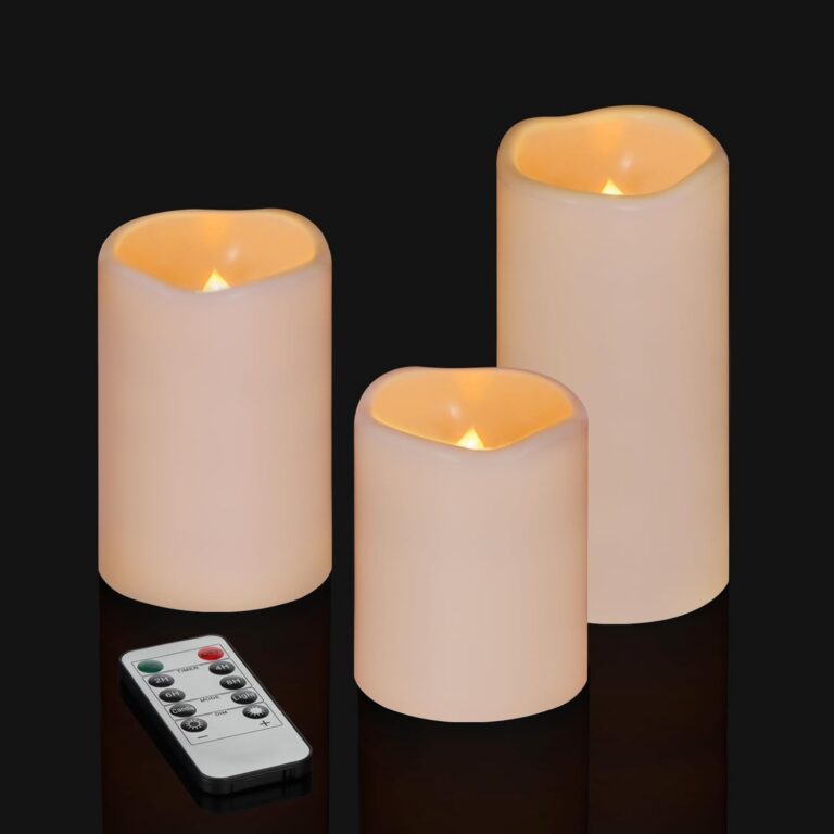 Flameless Candles 4" 5" 6" Set of 3 Ivory Outdoor Indoor Pillars 3" Diameter Battery Operated Flickering Candles Include 10-Key Remote Timer Function 400+ Hours Requires 2 AA Batteries3 Pack)