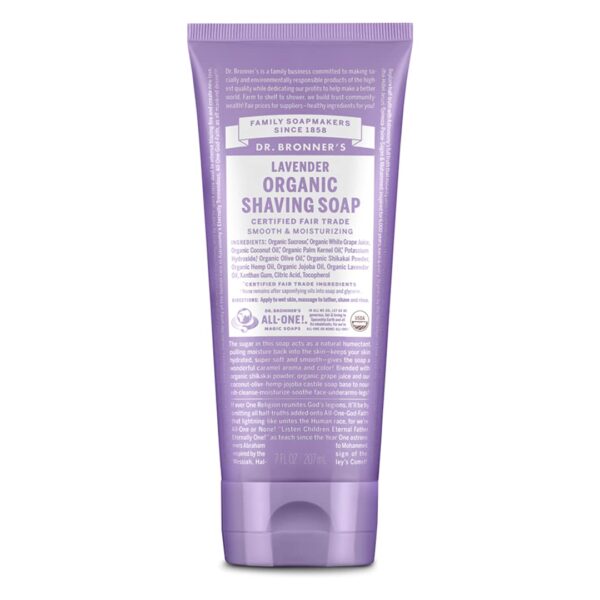 Dr. Bronner's Organic Shaving Soap (Lavender, 7 Ounce) Moisturizing Shave Soap for Men & Women Certified Organic Sugar & Shikakai For Face, Underarms & Legs
