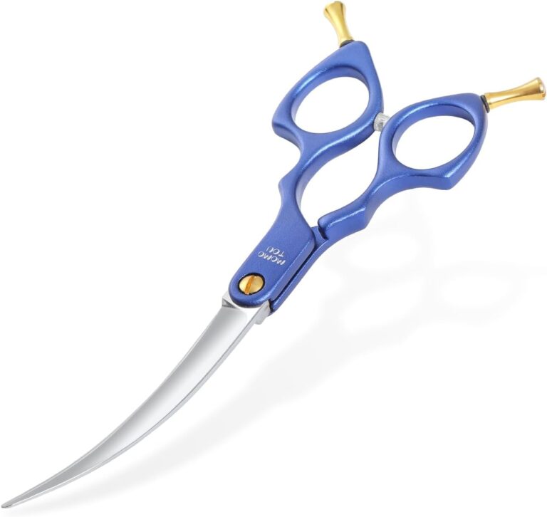 6.5'' Small Curved Dog Grooming Scissors Blue Professional Trimming Shears with Ultra-Lightweight Offset Handle CNC 440C Stainless Steel Blades Pet Scissors for Face and Paws