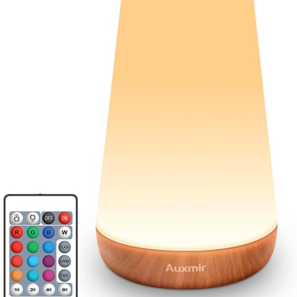 Auxmir LED Night Light Bedside Lamp Touch and Remote Control Dimmable Tabletop 13 RGB Colors Changing 5 Brightness Adjustable Rechargeable Portable Lamp for Baby Kids Nursery Bedroom Bathroom Camping