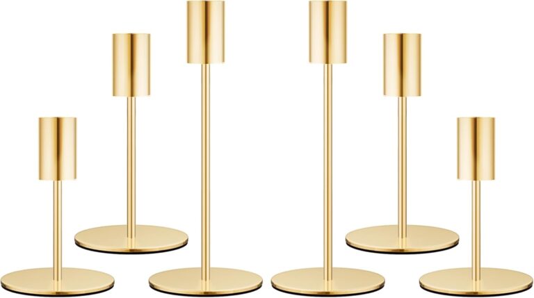 Set of 6 French Gold Taper Candle Holders Candlestick Holders, Decor Candle Stick Candle Holder for Table or Mantel Centerpiece, Wedding, Dinning, Party Home Decor