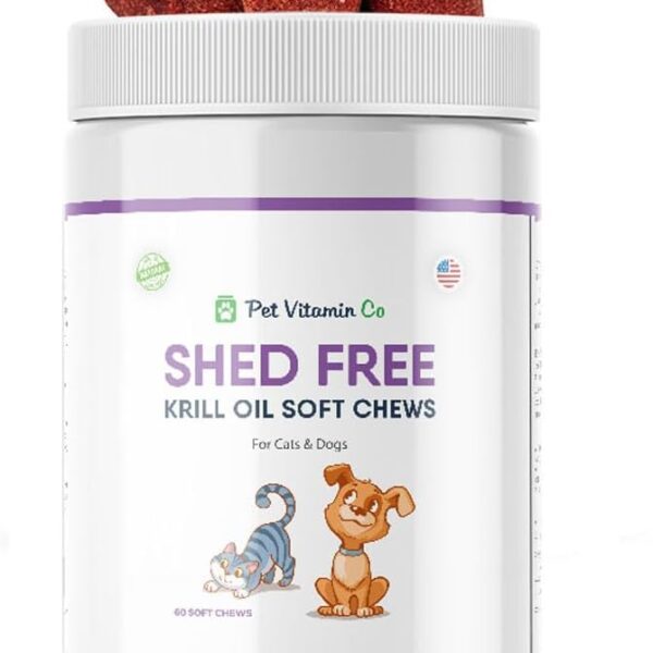Krill Oil Shed-Free Soft Chews for Dogs - Reduce Shedding & Itching - Rich in Omega 3 & Antioxidants - Improves Skin & Coat - Made in USA - 60 Soft Chews