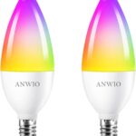 ANWIO Smart Light Bulbs, Smart Candelabra LED Bulb, Smart Chandelier Light Bulbs, 4.9W (40W Equivalent) 470LM, E12 Smart Bulbs, Compatible with Alexa Google, Only 2.4GHz WiFi No Hub Required, 2 Pack
