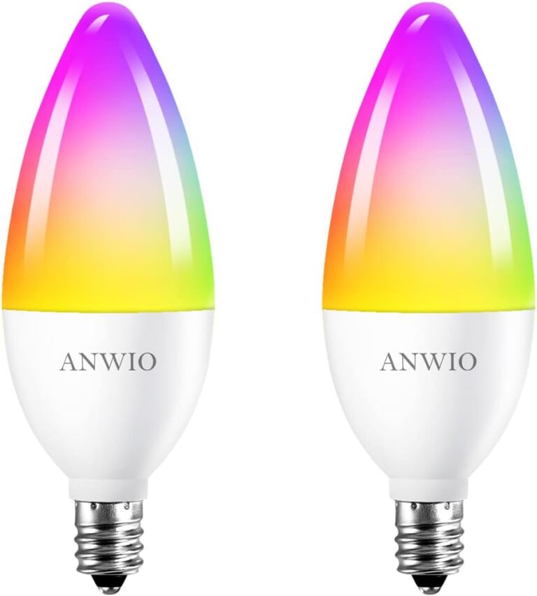 ANWIO Smart Light Bulbs, Smart Candelabra LED Bulb, Smart Chandelier Light Bulbs, 4.9W (40W Equivalent) 470LM, E12 Smart Bulbs, Compatible with Alexa Google, Only 2.4GHz WiFi No Hub Required, 2 Pack
