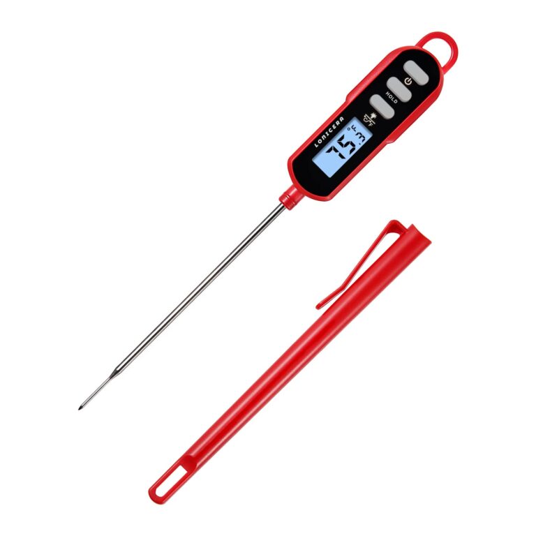Lonicera Digital Cooking Thermometer for Bread Baking, Food and Water Temperature Measurement. Waterproof and Long Stem with Meat Temp Guide, Display with Backlit (Red)