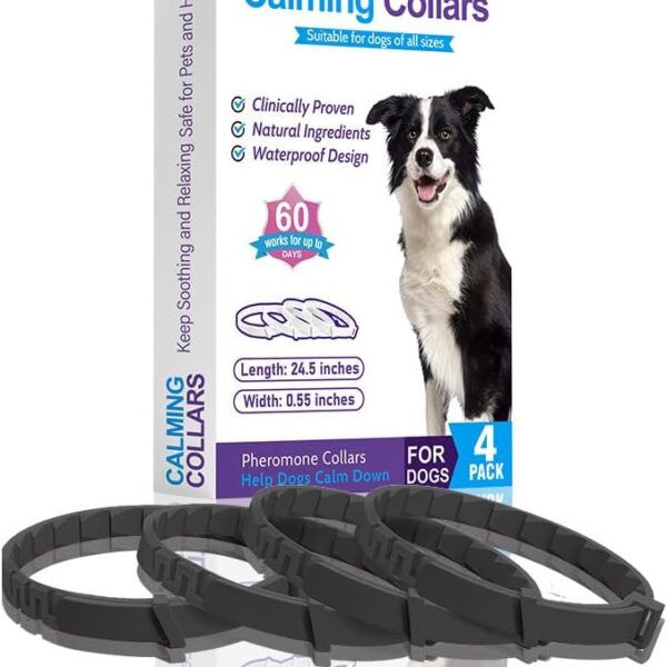 Long-Lasting Pheromone-Infused Calming Collar for Dogs - Reduces Anxiety & Unwanted Behavior - Adjustable, Soothing, and Effective - 4 Pack (Black)