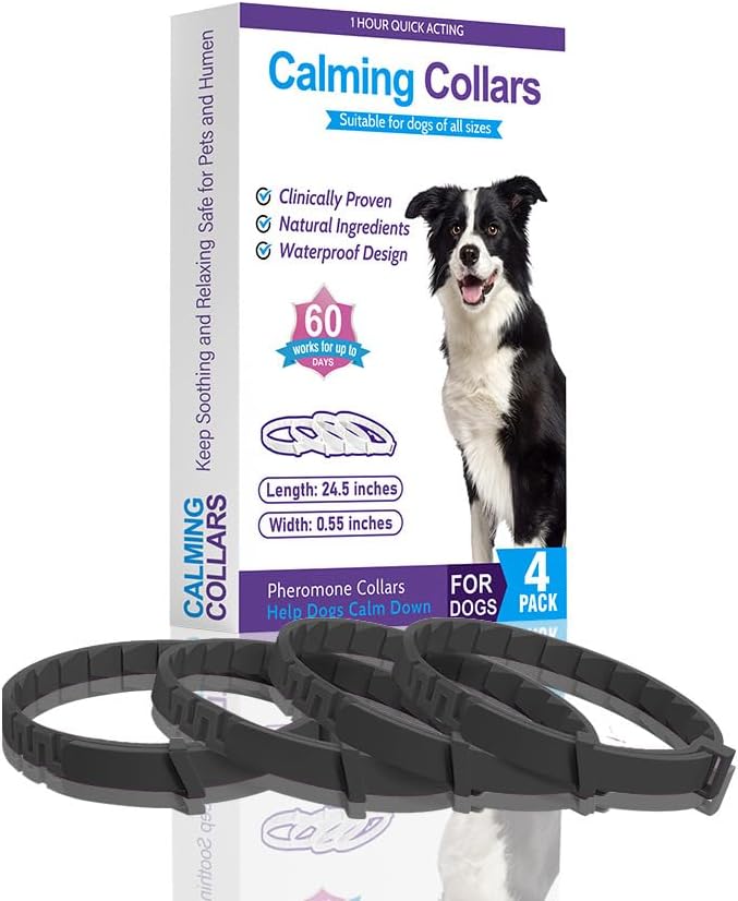 Long-Lasting Pheromone-Infused Calming Collar for Dogs - Reduces Anxiety & Unwanted Behavior - Adjustable, Soothing, and Effective - 4 Pack (Black)