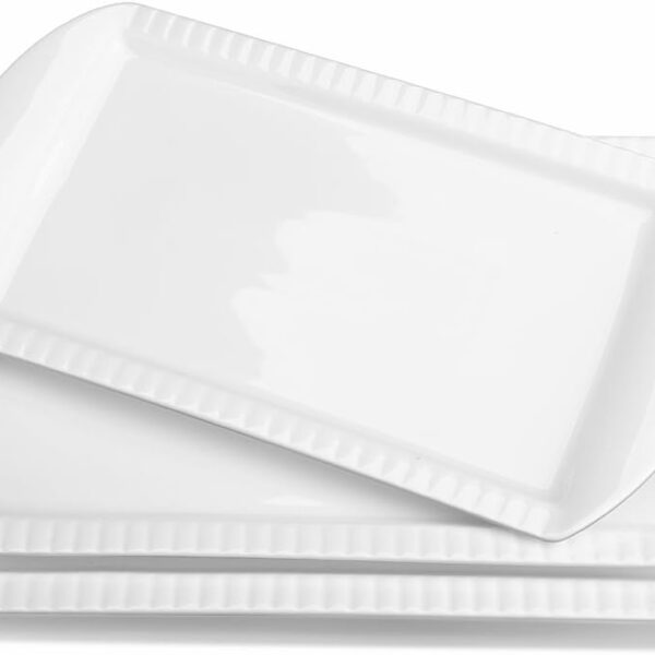 LIFVER Extra Large Serving Platters, 16"/14"/12" Ceramic Rectangle Serving Trays, Serving Dishes for Entertaining, White Platters for Serving Food Party, Turkey Platter for Thanksgiving, Set of 3