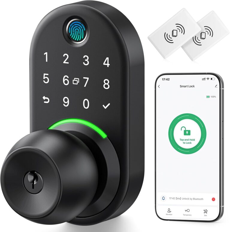 Keypad Smart Door Lock with Knob, Yamiry Keyless Entry Digital Lock with Handle, Fingerprint Electronic Knob for Front Door