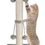 Dimaka 29'' Cat Scratching Post, Natural Sisal Rope Scratcher Post, Kitten Claw Scratch with 4 DanglingToy Balls for Large Cats (Grey)