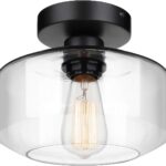 MAXvolador Industrial Semi Flush Mount Ceiling Light, Clear Glass Pendant Lamp Shade, Farmhouse Lighting for Hallway, Vintage Hanging Light Fixtures