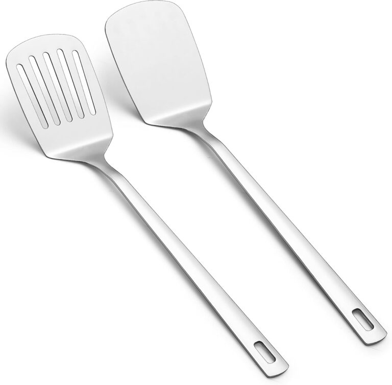 Kyraton Stainless Steel Spatulas Set, Silver Slotted Turner, Solid Turner, Kitchen Spatulas for Nonstick Cookware, Dishwasher Safe, Easy to Clean
