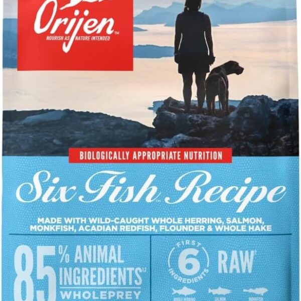 ORIJEN Grain Free Poultry Free High Protein Dry Dog Food Six Fish Recipe 4.5lb Bag