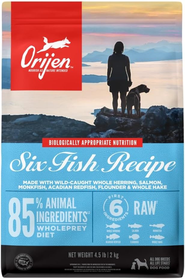 ORIJEN Grain Free Poultry Free High Protein Dry Dog Food Six Fish Recipe 4.5lb Bag ORIJEN Grain Free Poultry Free High Protein Dry Dog Food Six Fish Recipe 4.5lb Bag