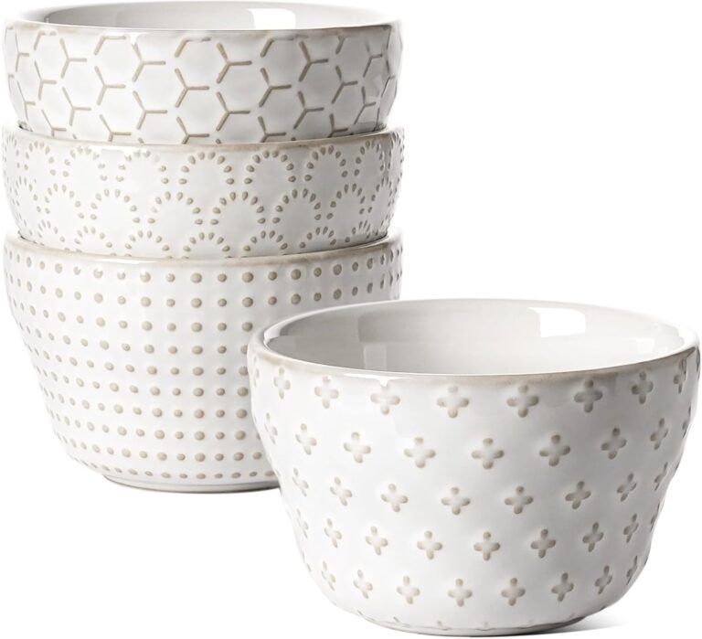 LE TAUCI Small Bowls 8 oz, Dessert Bowl, Ice Cream Bowl for Chili Dipping Sauce Coffee Bouillon, Ceramic Soup Cups - 4 inch, Set of 4, Arctic White