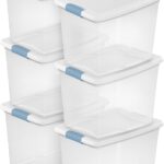 Sterilite 6-Pack Latching Box, Under Bed Storage Bins with Lids, Clear Plastic, 25 Quart - Heavy-Duty Organizing Containers for Closet, Bathroom, and Office