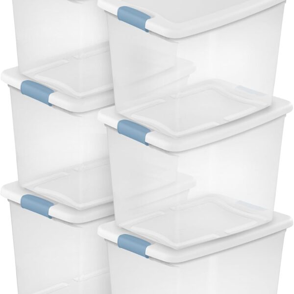 Sterilite 6-Pack Latching Box, Under Bed Storage Bins with Lids, Clear Plastic, 25 Quart - Heavy-Duty Organizing Containers for Closet, Bathroom, and Office