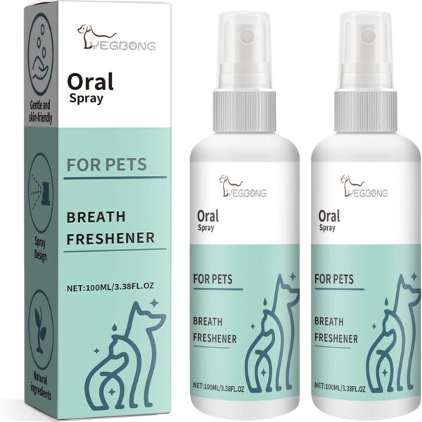 2PACK Dog & Cat Breath Freshener Spray - 100ml Mint Dental Care Oral Spray for Bad Breath, Plaque & Tartar Control, Teeth Cleaning Spray for Pets
