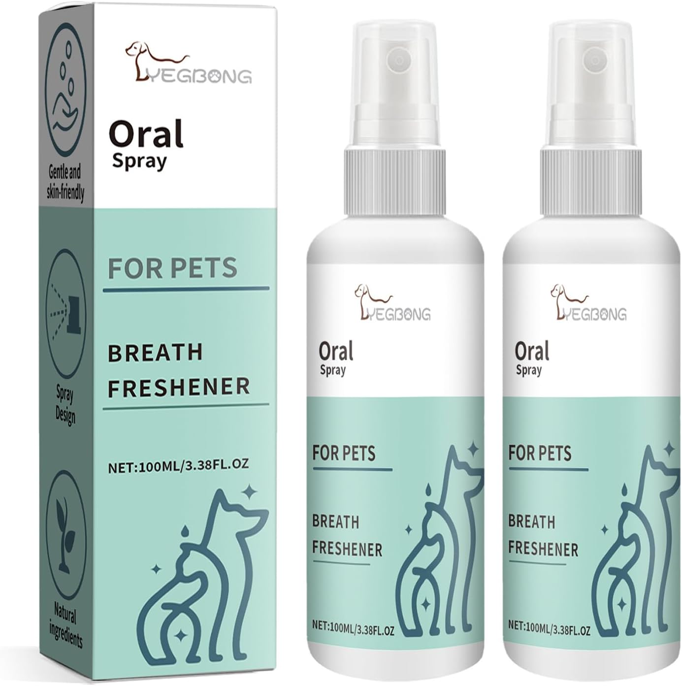 2PACK Dog & Cat Breath Freshener Spray - 100ml Mint Dental Care Oral Spray for Bad Breath, Plaque & Tartar Control, Teeth Cleaning Spray for Pets 2PACK Dog & Cat Breath Freshener Spray - 100ml Mint Dental Care Oral Spray for Bad Breath, Plaque & Tartar Control, Teeth Cleaning Spray for Pets