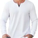 Mens V-Neck T Shirts Casual Fashion Longline Shirt Tee for Men